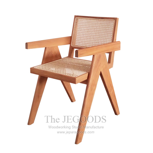 New Pierre Jeanneret Teak Rattan Chair